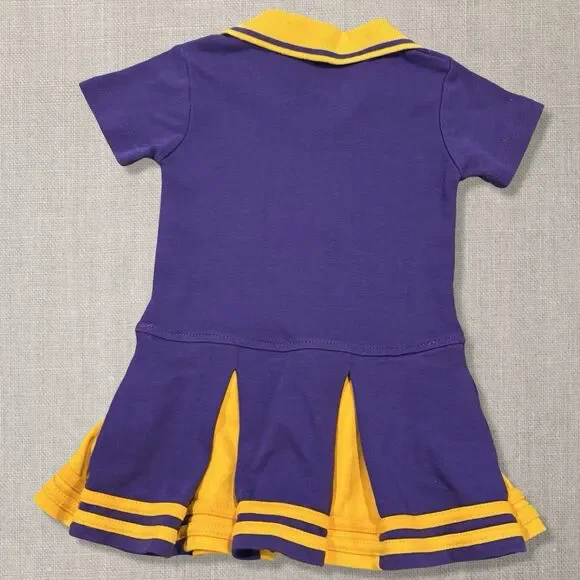 LSU Tigers Toddler Cheer Dress 2T Purple Gold Mascot Logo Pleated Skirt - Picture 2 of 4